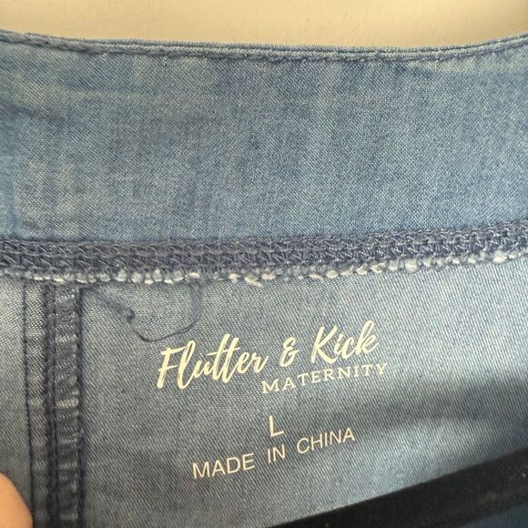 Flutter & Kick Maternity Women’s Large Denim Dress Short Sleeve - Picture 2 of 5